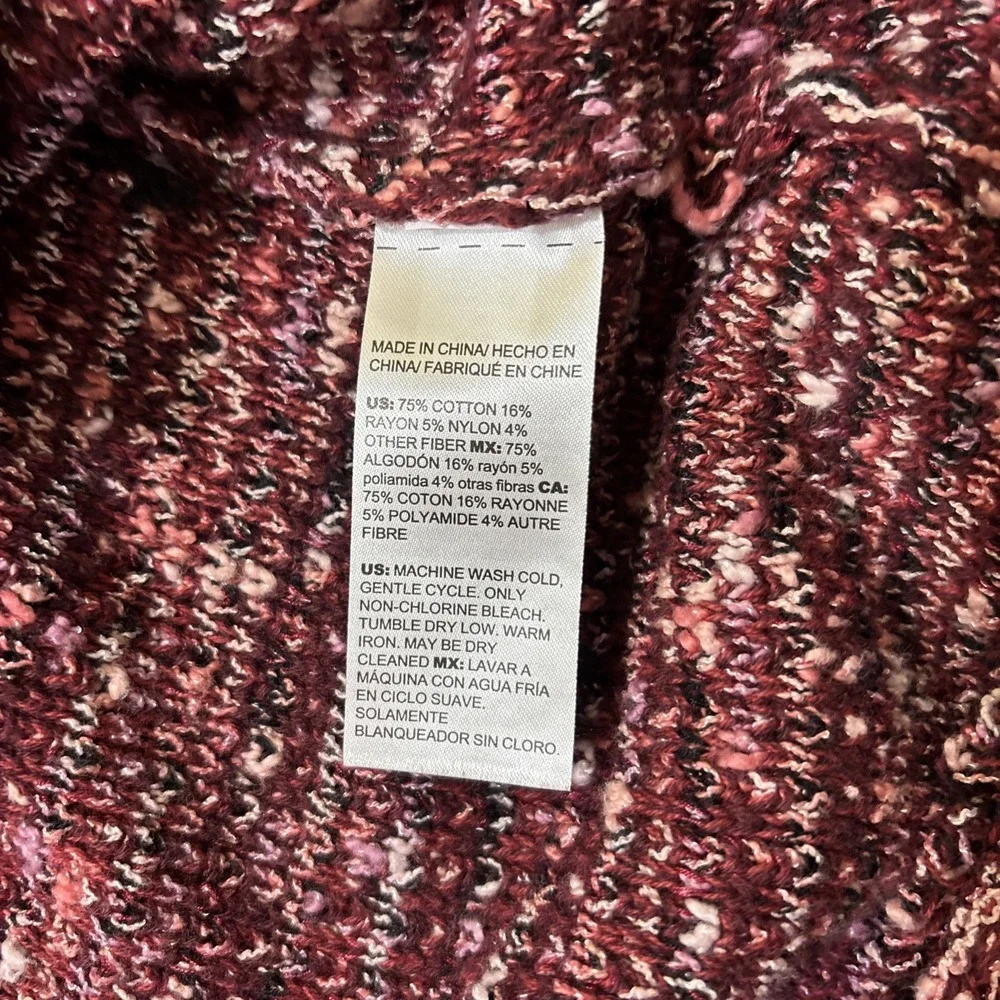 Chicos Size 3 Tweed Blazer Fringe Knit Maroon Winter Career‎ Professional Cotton